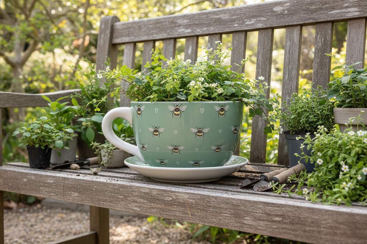 Bee Cup and Saucer Planter