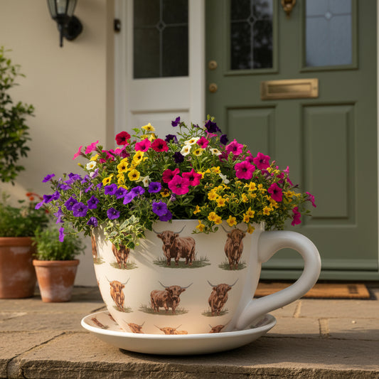 Highland Cow Cup and Saucer Planter