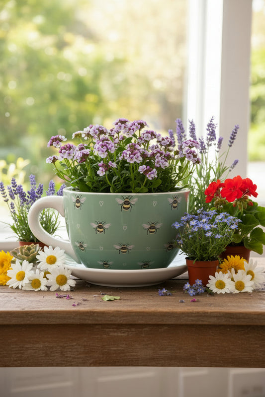Bee Cup and Saucer Planter
